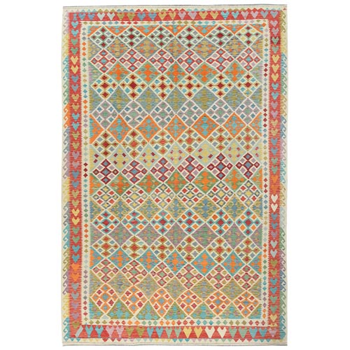 Colorful, Organic Wool Hand Woven, Afghan Kilim with Geometric Design Flat Weave Veggie Dyes, Reversible Oversized Oriental 