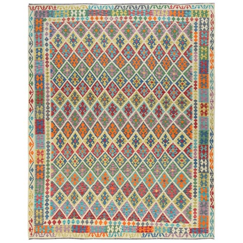 Colorful, Veggie Dyes Shiny Wool Hand Woven, Afghan Kilim with Geometric Design Flat Weave, Reversible Oriental 
