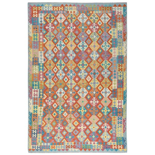 Colorful, Veggie Dyes Pure Wool Hand Woven, Afghan Kilim with Geometric Design Flat Weave, Reversible Oversized Oriental 