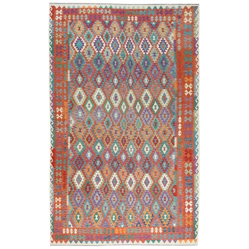 Colorful, Vibrant Wool Hand Woven, Afghan Kilim with Geometric Pattern Flat Weave Veggie Dyes, Reversible Oversized Oriental 