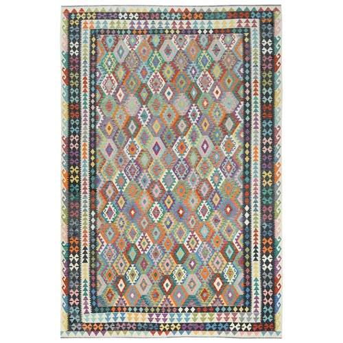 Colorful, Organic Wool Hand Woven, Afghan Kilim with Geometric Elements Flat Weave Veggie Dyes, Reversible Oversized Oriental 