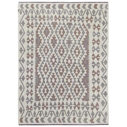 Ivory, Veggie Dyes Organic Wool Hand Woven, Afghan Kilim with Geometric Elements Flat Weave, Reversible Oriental 