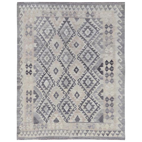 Ivory, Afghan Kilim with Geometric Elements Flat Weave, Veggie Dyes Shiny Wool Hand Woven, Reversible Oriental 
