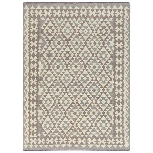 Ivory, Afghan Kilim with Repetitive Elements Flat Weave, Veggie Dyes Shiny Wool Hand Woven, Reversible Oriental 