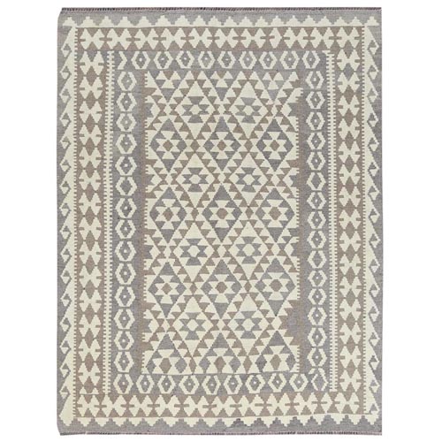 Ivory, Hand Woven Afghan Kilim with Geometric Design, Flat Weave Veggie Dyes Organic Wool, Reversible Oriental 
