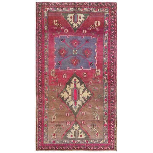 Pink, Hand Knotted, Bohemian Northwest Persian with a Distinct Abrash, Professionally Cleaned, Worn Down, Pure Wool Oriental 