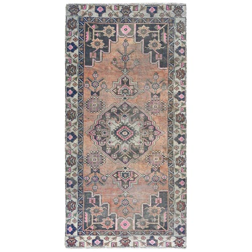 Light Coral with Touches of Chocolate Brown, Vintage Persian Bakhtiar, Clean, Hand Knotted Pure Wool, Distressed Oriental Rug