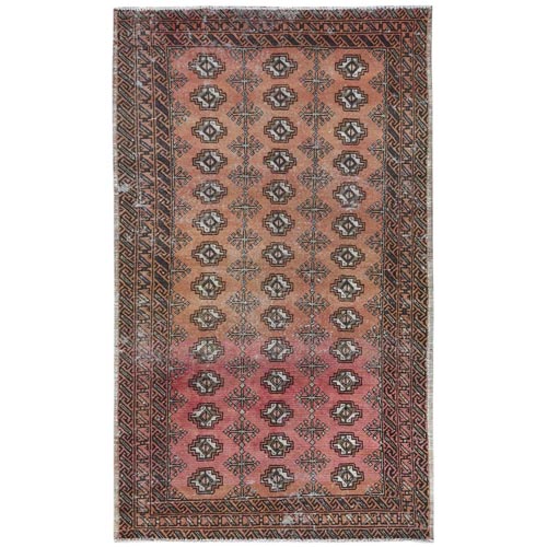 Sunset Colors with Light Red, Vintage Persian Balouch, Hand Knotted Pure Wool, Distinct Abrash, Clean, Cropped Thin Oriental Rug