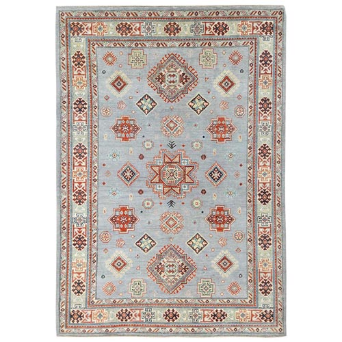Gray Special Kazak with Geometric Medallion Design, Hand Knotted, Organic Wool, Natural Dyes Oriental 
