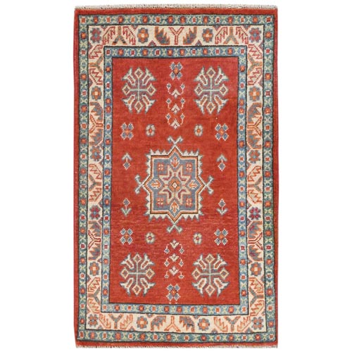 Brick Red, Special Kazak with Geometric Medallion Design, Natural Dyes, Organic Wool, Hand Knotted Oriental 