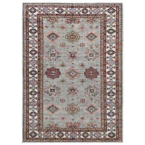 Gray Hand Knotted Pure Wool, Afghan Super Kazak with Geometric Medallion Design, Natural Dyes Oriental 