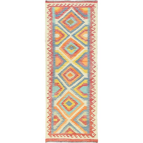Colorful, Afghan Kilim with Geometric Design Vegetable Dyes, Flat Weave Pure Wool, Hand Woven Reversible, Runner Oriental Rug