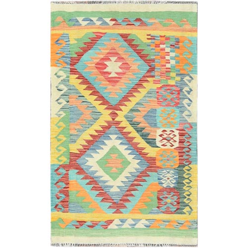 Colorful, Natural Dyes Flat Weave, Organic Wool Hand Woven, Afghan Kilim with Geometric Design Reversible, Oriental 