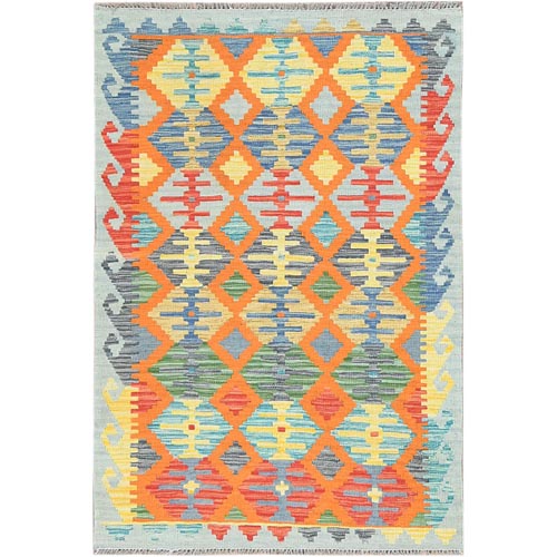 Colorful, Afghan Kilim with Geometric Design Vegetable Dyes, Flat Weave Natural Wool, Hand Woven Reversible, Oriental 