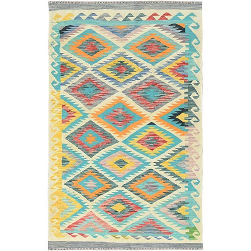 Colorful, Afghan Kilim with Geometric Design Natural Dyes, Flat Weave Organic Wool, Hand Woven Reversible, Oriental Rug