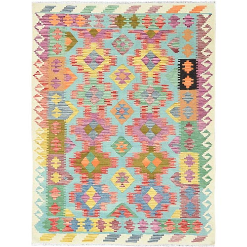 Colorful, Hand Woven Afghan Kilim with Geometric Design, Natural Dyes Flat Weave, Extra Soft Wool Reversible, Oriental Rug