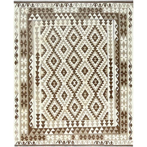 Earth Tone Colors, Afghan Kilim with Geometric Design, Undyed Natural Wool Flat Weave, Hand Woven Reversible, Oriental Rug