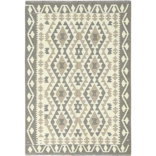 Earth Tone Colors, Undyed Natural Wool Hand Woven, Afghan Kilim with Geometric Design Flat Weave, Reversible Oriental Rug
