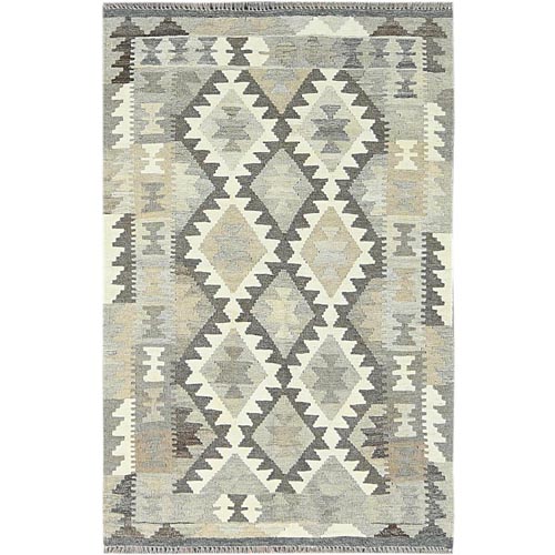 Earth Tone Colors, Hand Woven Afghan Kilim with Geometric Pattern, Flat Weave Undyed Natural Wool, Reversible Oriental Rug