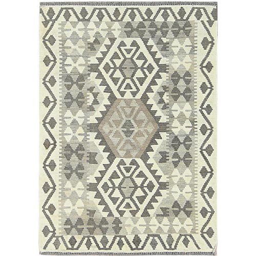 Earth Tone Colors, Undyed Natural Wool Hand Woven, Afghan Kilim with Geometric Pattern Flat Weave, Reversible Oriental Rug