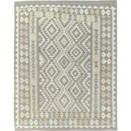 Earth Tone Colors, Undyed Natural Wool Hand Woven, Afghan Kilim with Geometric Pattern Flat Weave, Reversible Oriental Rug