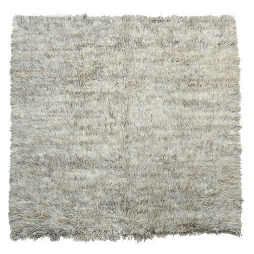 Ivory, Undyed Natural Wool Hand Knotted, Shaggy Moroccan Exotic Texture, Square Oriental 
