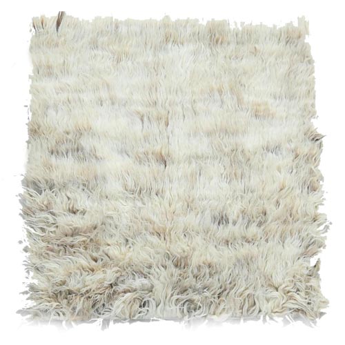 Beige, Shag Flokati Greek Style, Undyed Natural Wool Hand Knotted, Square Oriental 