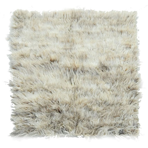 Beige, Undyed Natural Wool Hand Knotted, Shag Flokati Greek Style, Square Oriental 