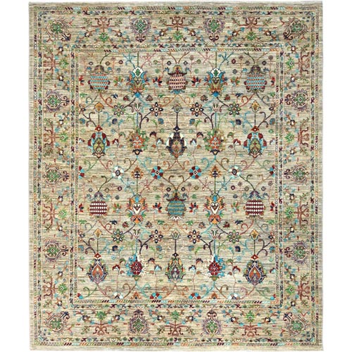 Taupe, Fine Peshawar with Sultani All Over Pomegranate Design, Vegetable Dyes Dense Weave, Pure Wool Hand Knotted, Oriental Rug