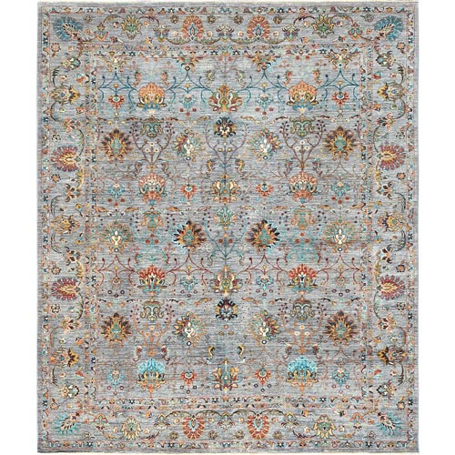 Light Gray, Fine Peshawar with Mahal Design, Natural Dyes Densely Woven, Natural Wool Hand Knotted, Oriental Rug