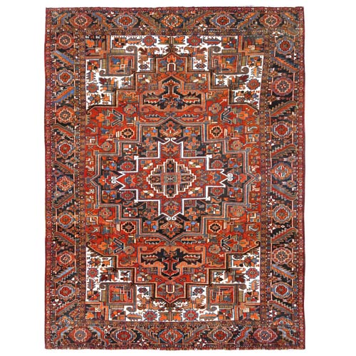 Sunset Colors, Hand Knotted Vintage Persian Heriz, Shaved Down Rustic Feel, Worn Wool, Oriental Rug