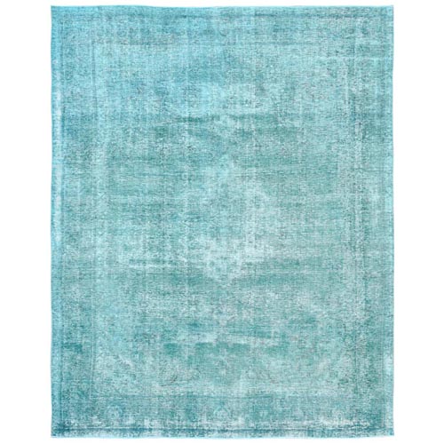 Turquoise Blue, Rustic Feel Worn Wool, Hand Knotted Vintage Persian Tabriz, Worn Down, Oriental 