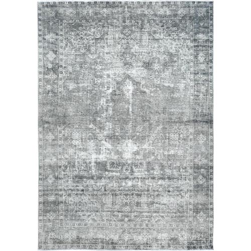 Light Gray, Worn Wool Hand Knotted, Semi Antique Persian Tabriz, Sheared Low Distressed Feel, Oriental Rug
