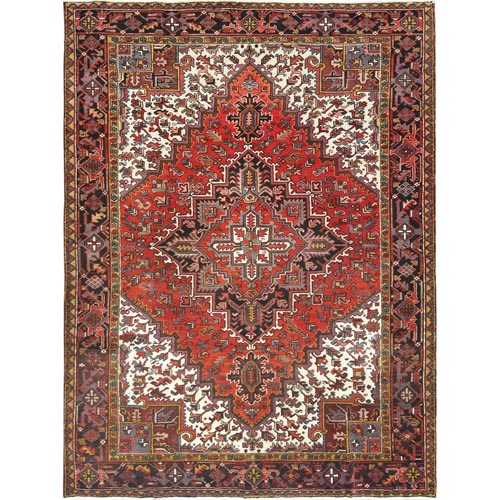 Tomato Red, Vintage Persian Heriz, Shaved Down Rustic Look, Worn Wool Hand Knotted, Oriental 