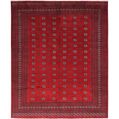 Rich Red, Mori Bokara with Geometric Medallions Design, Soft Wool Hand Knotted, Oversized Oriental Rug