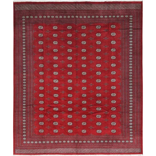 Deep and Rich Red, Hand Knotted Mori Bokara with Geometric Medallions Design, Extra Soft Wool, Oversized Oriental Rug