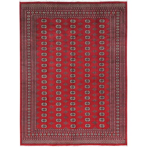 Deep and Rich Red, Hand Knotted Mori Bokara with Geometric Medallions Design, Organic Wool, Oriental Rug