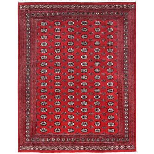 Deep and Rich Red, Mori Bokara with Geometric Medallions Design, Pure Wool Hand Knotted, Oriental Rug