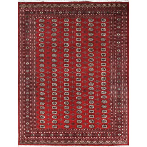 Deep and Rich Red, Hand Knotted Mori Bokara with Geometric Medallions Design, Soft Wool, Oriental Rug
