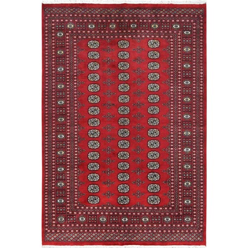 Deep and Rich Red, Soft Wool Hand Knotted, Mori Bokara with Geometric Medallions Design, Oriental Rug