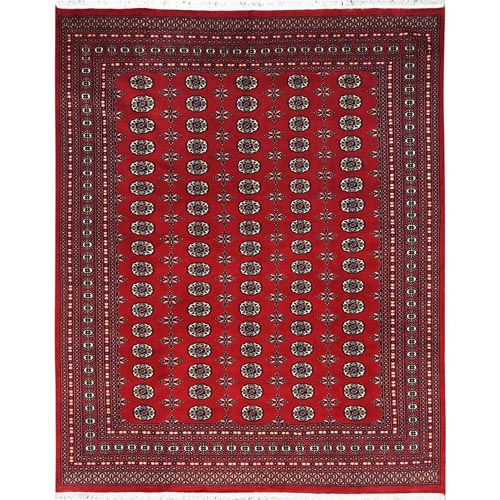 Deep and Rich Red, Natural Wool Hand Knotted, Mori Bokara with Geometric Medallions Design, Oriental Rug