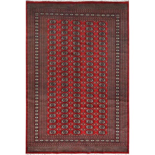 Deep and Rich Red, Super Bokara with Geometric Medallions 250 KPSI, Silky Wool Hand Knotted, Oriental Rug
