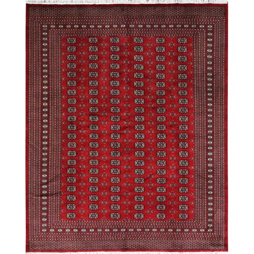 Deep and Rich Red, Silky Wool Hand Knotted, Super Bokara with Geometric Medallions Design 250 KPSI, Oriental Rug