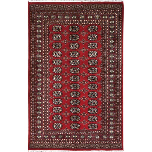 Deep and Rich Red Super Bokara with Geometric Medallions 250 KPSI, Silky Wool Hand Knotted, Oriental Rug