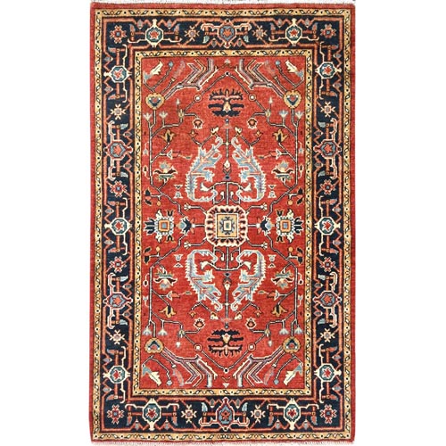 Tomato Red, Vegetable Dyes Dense Weave, Organic Wool Hand Knotted, Afghan Peshawar with Serapi Heriz Design, Oriental Rug