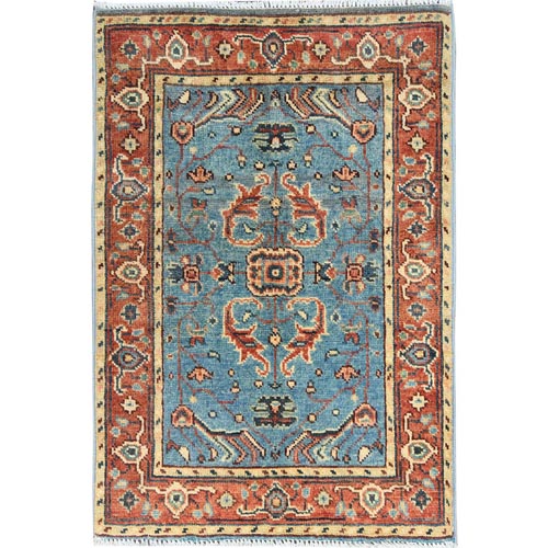 Denim Blue, Afghan Peshawar with Serapi Heriz Design, Natural Dyes Densely Woven, Organic Wool Hand Knotted, Mat Oriental Rug