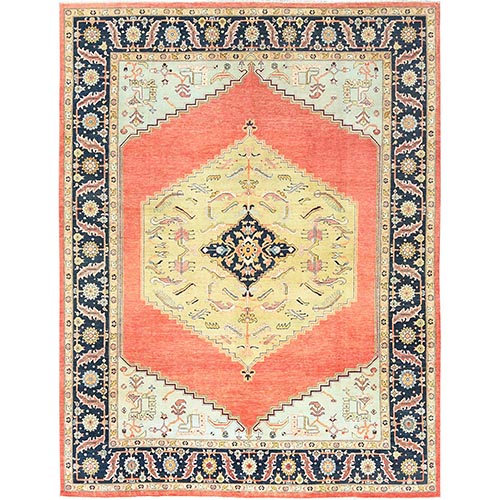 Imperial Red, Afghan Peshawar with Large Medallion Heriz Design Natural Dyes, Pure Wool Hand Knotted, Oriental Rug