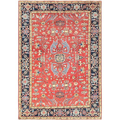 Imperial Red, Extra Soft Wool Hand Knotted, Afghan Peshawar with All Over Heriz Design Natural Dyes, Oriental Rug