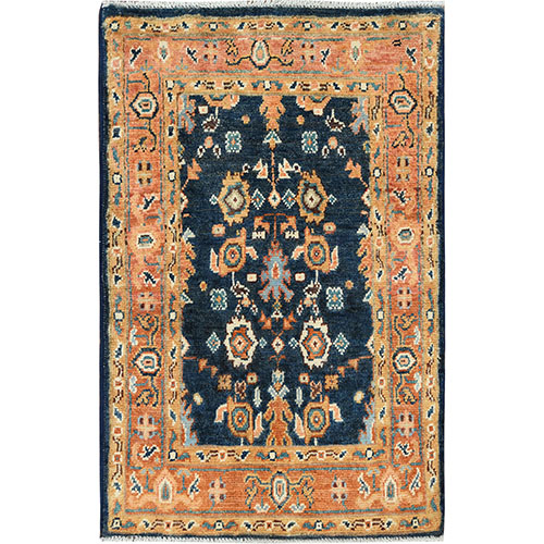 Yale Blue, Afghan Peshawar with All Over Heriz Design, Natural Dyes, Soft Wool, Hand Knotted, Mat, Oriental 