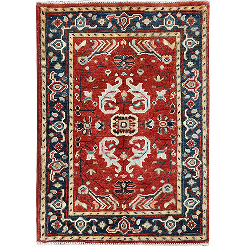 Imperial Red, 100% Wool Hand Knotted, Afghan Peshawar with All Over Heriz Design Natural Dyes, Mat Oriental Rug